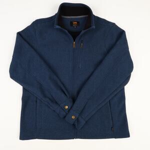 Lee Mens L Regular Fit Full Zip Fleece Sweater Button Snap Cuffs Blue